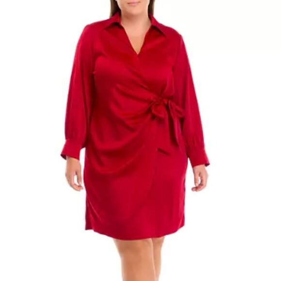 Plus Size Faux Wrap Shirtdress 1X - Picture 1 of 2